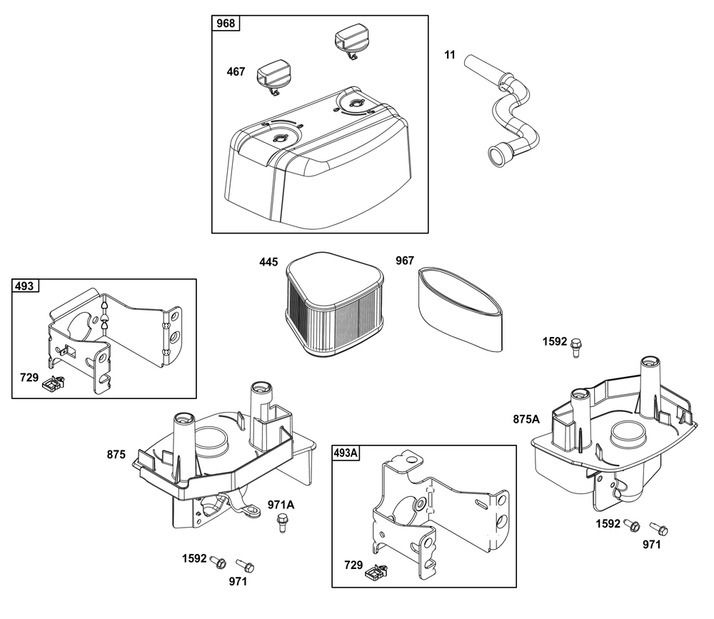 Air Cleaner Group Diagram and Parts List for 123P02-0085-H5 100000 - 19Z999 Briggs and Stratton Engine